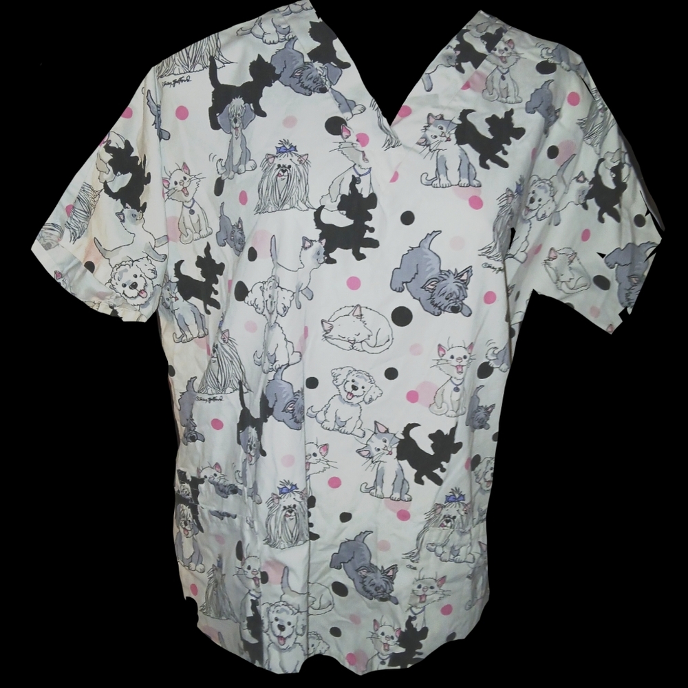 Pups & Kitties Playful Printed Scrubtop By HQ